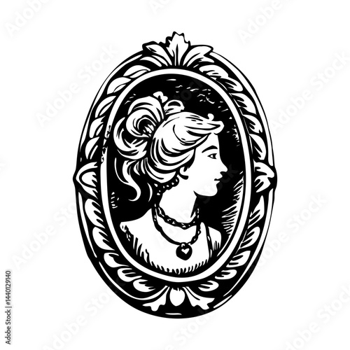 Cameo brooch illustration in vintage style