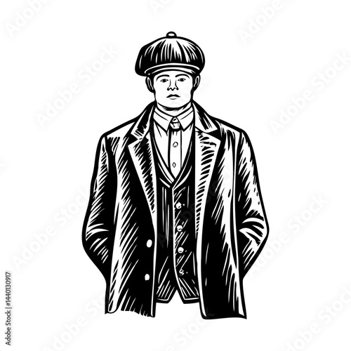 Blinders outfit illustration in vintage style