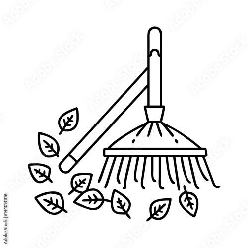 raking leaves icon, raking leaves line art - simple line art of raking leaves, perfect for raking leaves logos and icons