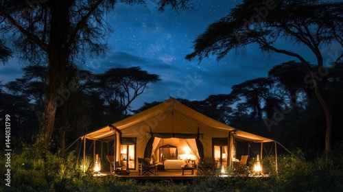 Luxury Safari Tent Under Starlit African Sky