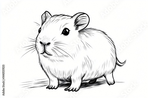 Adorable Fluffy Guinea Pig Illustration A Detailed Line Drawing of a Cute Rodent Pet