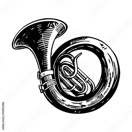 A sketchy style illustration of sousaphone in vintage style