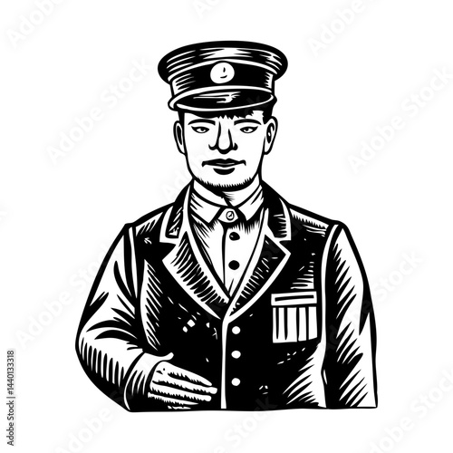 Bus conductor illustration in vintage style