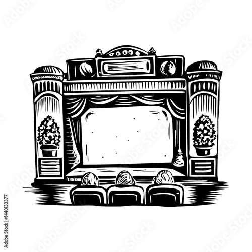 A sketchy style illustration of theater