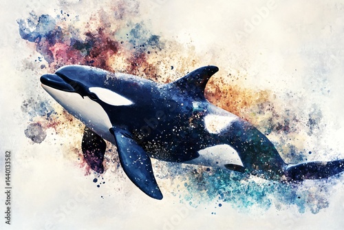 Majestic Orca Whale Watercolor Painting Ocean Wildlife Art Print