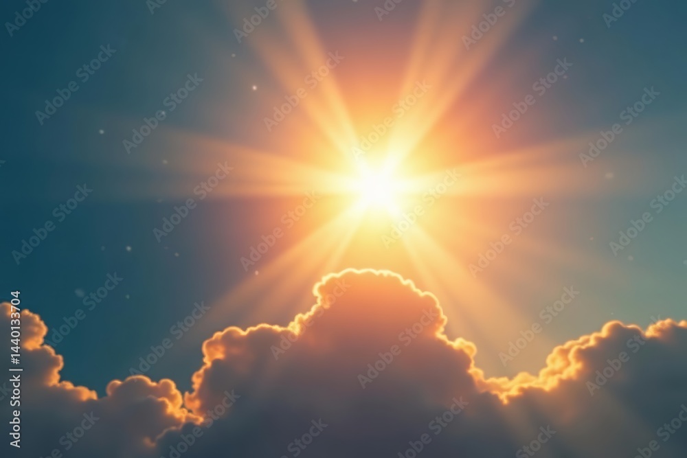 Fototapeta premium Glowing sunburst in the sky with bright rays of light and dazzling energy, sun, energy, bright