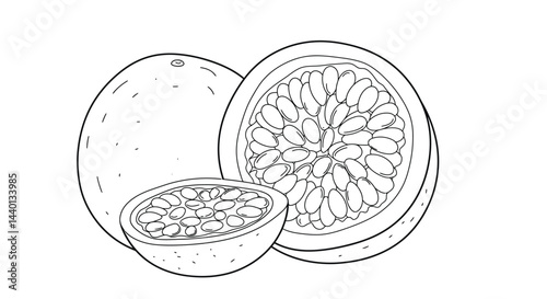 Tropical Passion Fruit Half Line Art for Childrens Creative Coloring Books