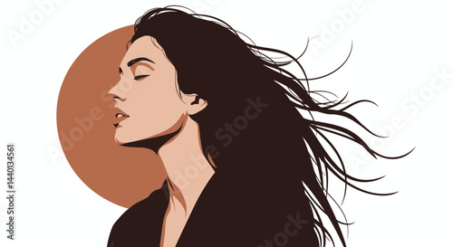 Minimalist Woman Portrait, Flowing Hair, Contemporary Art
