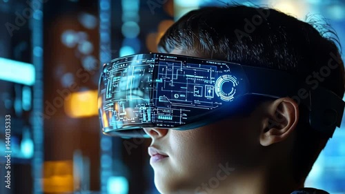 Virtual reality headset connecting a person to the digital future of immersive technology