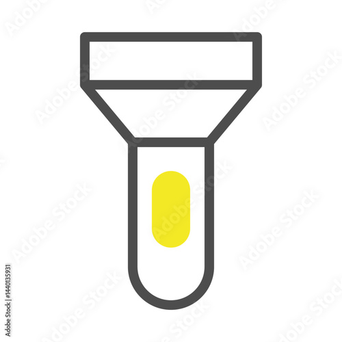Stylized flashlight icon with bright yellow lens in simple line illustration