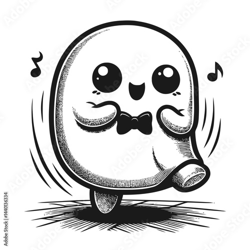 Playful chibi ghosts dancing with humorous expressions, bringing a spooky Halloween spirit to festive party decorations and cheerful illustrations.