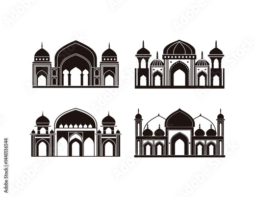Elegant Mosque Gate and Archway Silhouettes Illustration

