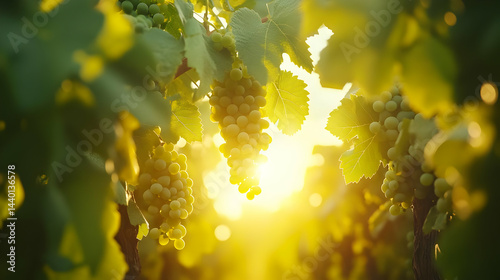 Vineyard Sunset with Ripe Grapes - Photo