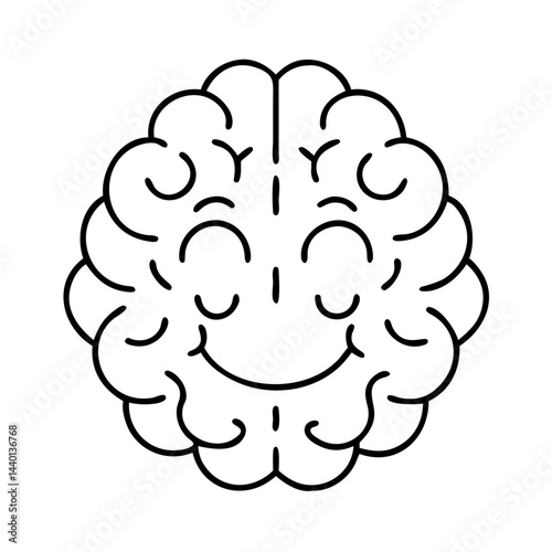smiling brain icon, smiling brain line art - simple line art of smiling brain, perfect for smiling brain logos and icons