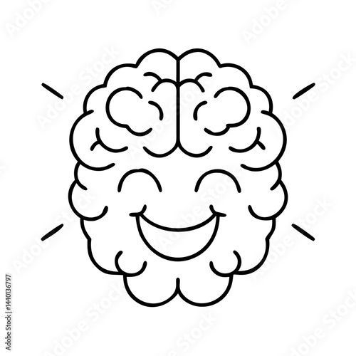 smiling brain icon, smiling brain line art - simple line art of smiling brain, perfect for smiling brain logos and icons