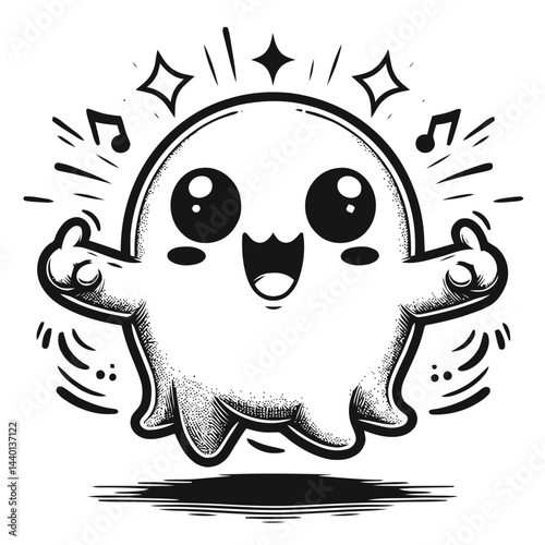 Charming chibi ghosts showing off their funny dance moves with a Halloween vibe, perfect for festive decorations and playful illustrations.
