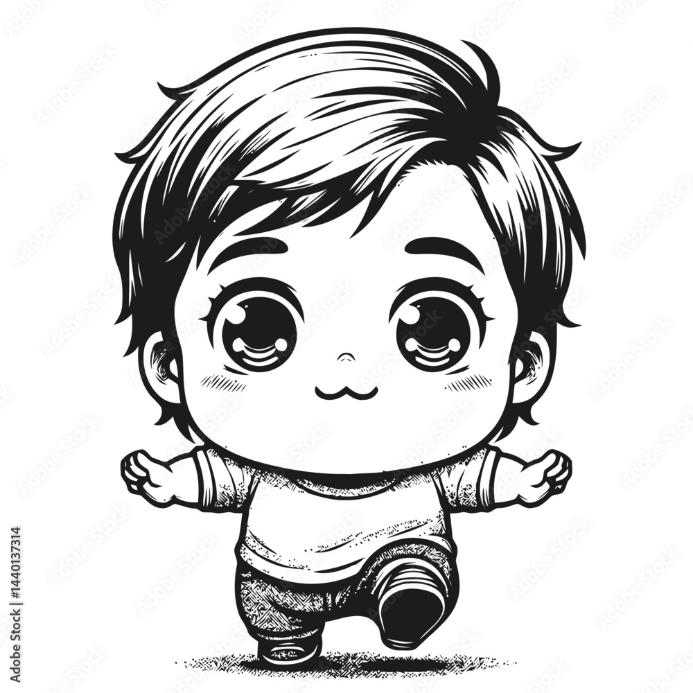 Chibi baby taking confident steps in a cozy nursery with parents applauding Chibi baby taking confident steps in a cozy nursery with parents applauding