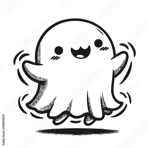 Funny chibi ghosts entertaining with their dance routines, ideal for cheerful Halloween decor and vibrant festive artwork.