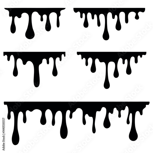 Black paint drips and splatters liquid vector collection