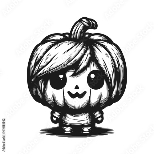 Chibi illustration of carving pumpkins for Halloween fun with vibrant seasonal elements and festive vibes