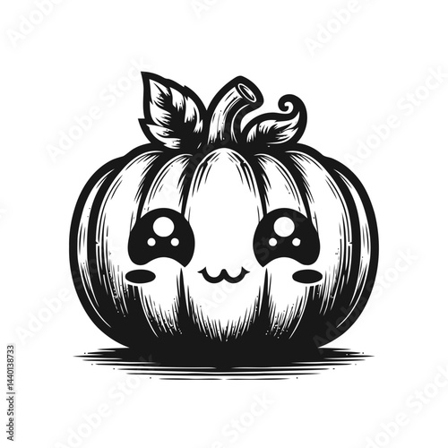 Chibi figure carving pumpkins for Halloween surrounded by bright festive decorations and joyful atmosphere