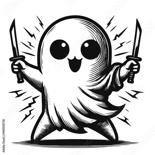 Whimsical chibi ghosts engaging in a delightful dance performance, capturing Halloween spirit with humor and charm.