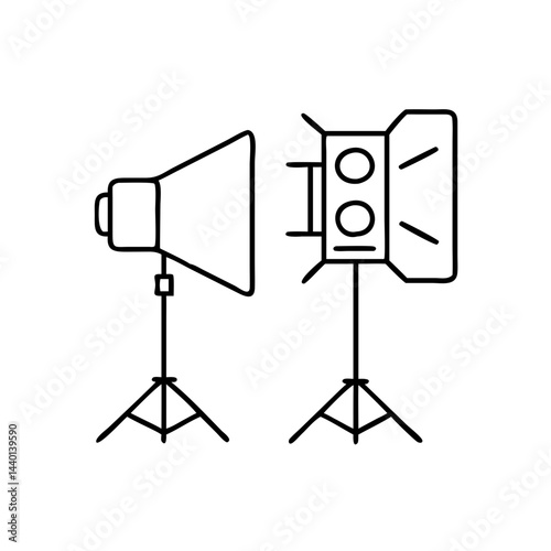 studio lighting icon, studio lighting line art - simple line art of studio lighting, perfect for studio lighting logos and icons