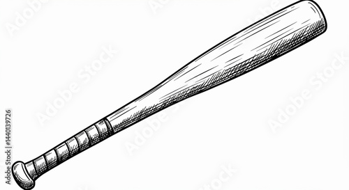 
Black and white illustration of hand drawn baseball bat
