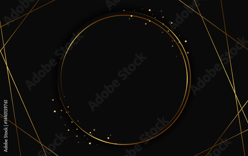 Festive advertising dark vector illustration background with golden dust and round banner