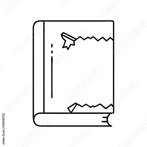 tattered book cover icon, tattered book cover line art - simple line art of tattered book cover, perfect for tattered book cover logos and icons