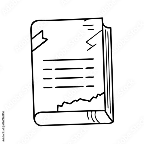 tattered book cover icon, tattered book cover line art - simple line art of tattered book cover, perfect for tattered book cover logos and icons