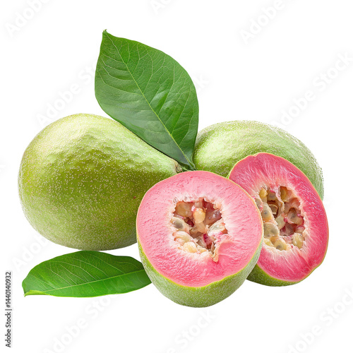 Wallpaper Mural Guavas with Pink Flesh and Leaves Isolated on Transparent Background. Torontodigital.ca