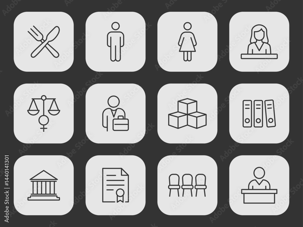 Fototapeta premium Law and Business Icons Set – Minimal Line Vector Pack for Corporate and Office Design