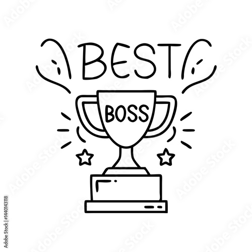 trophy with best boss text icon, trophy with best boss text line art - simple line art of trophy with best boss text, perfect for trophy with best boss text logos and icons
