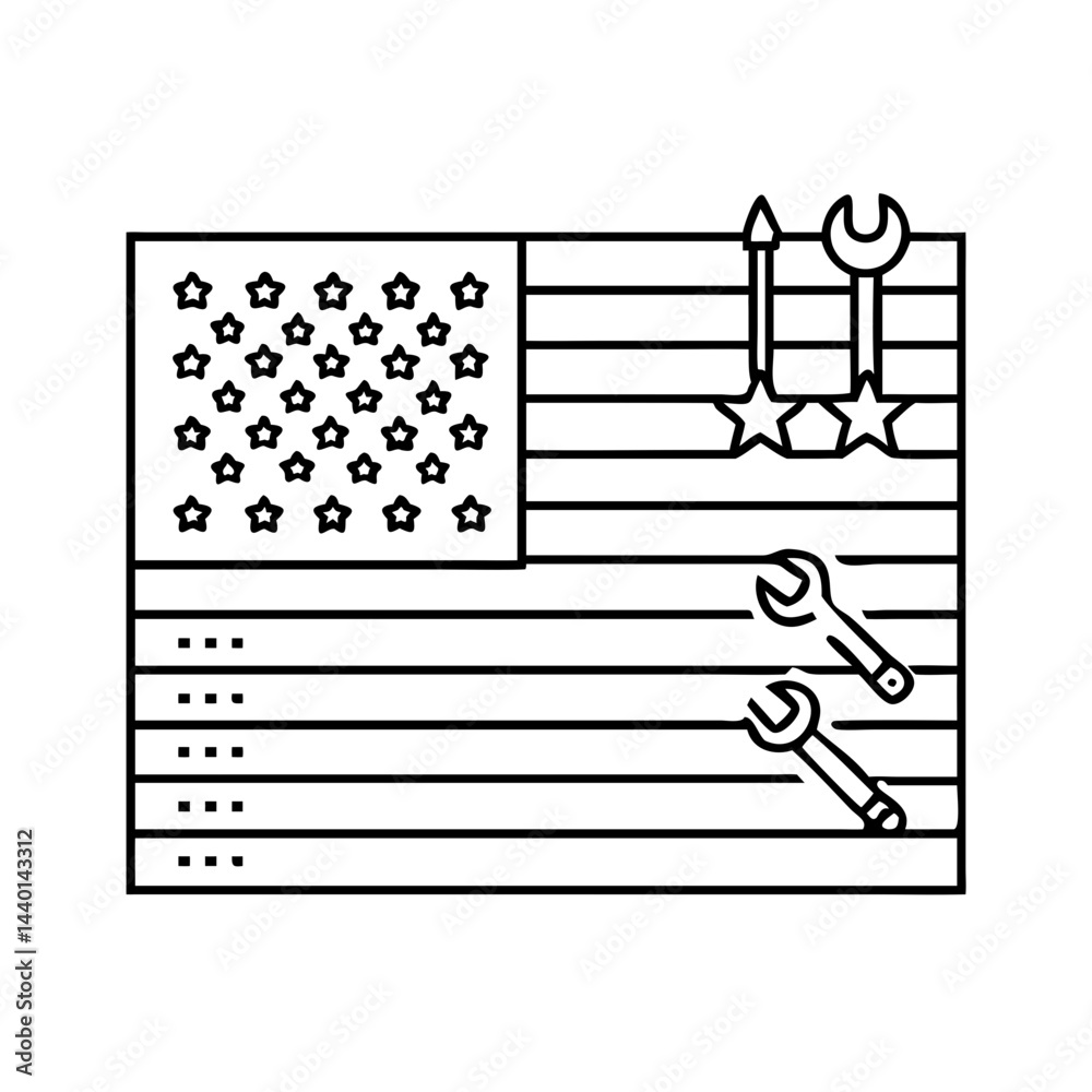 Obraz premium usa flag with tools icon, usa flag with tools line art - simple line art of usa flag with tools, perfect for usa flag with tools logos and icons