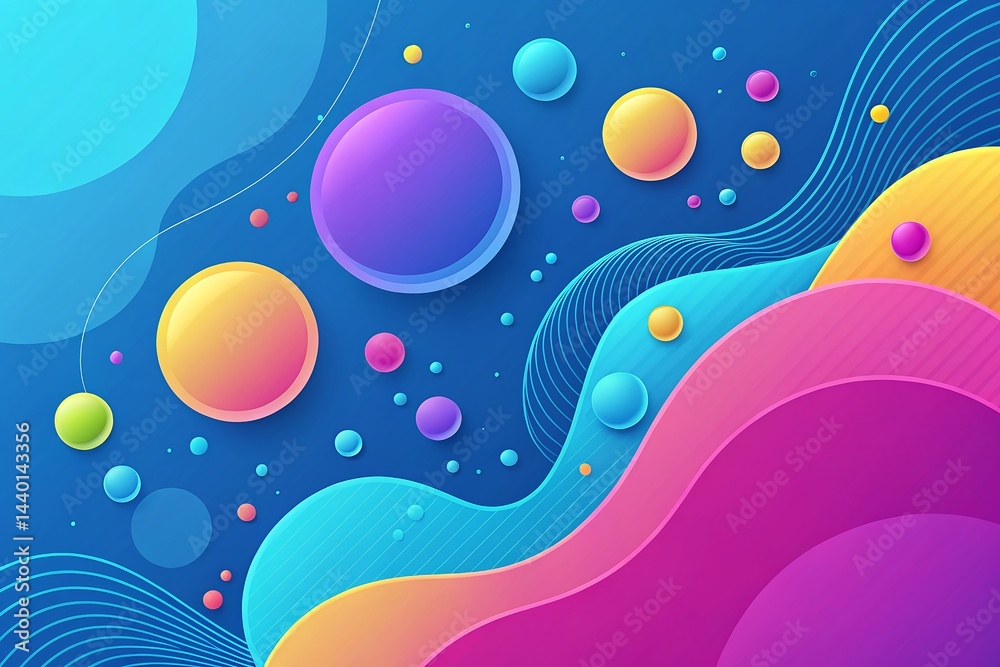 Fototapeta premium Colorful 3D Abstract Background with Dynamic Spheres and Waves