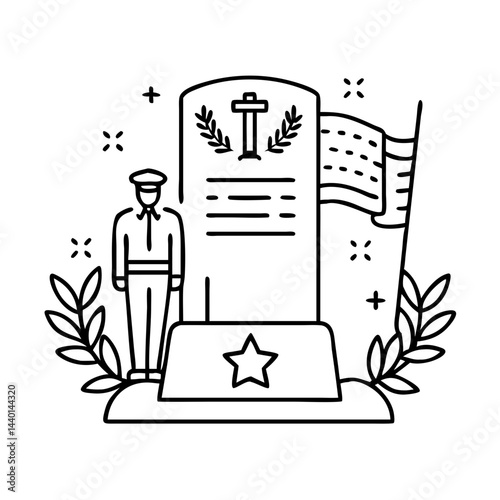 veterans memorial icon, veterans memorial line art - simple line art of veterans memorial, perfect for veterans memorial logos and icons