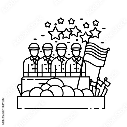 veterans parade float icon, veterans parade float line art - simple line art of veterans parade float, perfect for veterans parade float logos and icons