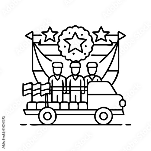 veterans parade float icon, veterans parade float line art - simple line art of veterans parade float, perfect for veterans parade float logos and icons