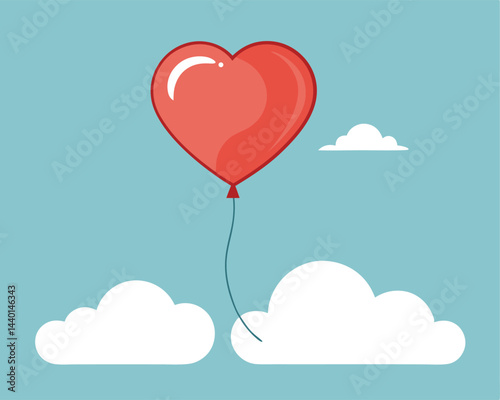 Heart Shaped Balloon Floating Towards The Sky