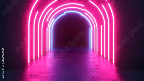 Futuristic Neon Lights Arch Tunnel Digital 3D Virtual Reality Design