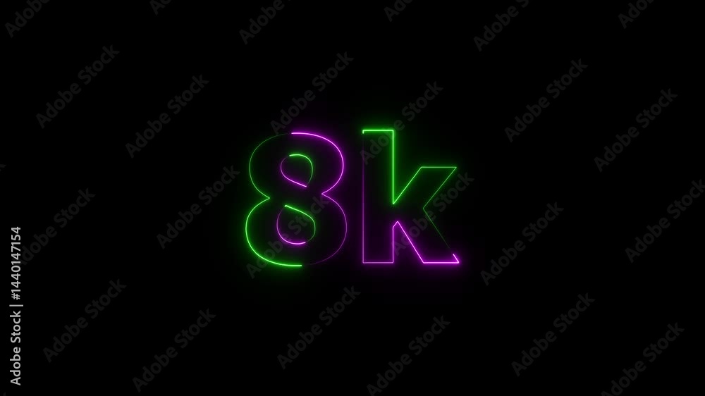 Glowing neon line 8k ,Ultra HD icon isolated on black background. 8k Video motion ,8K followers,8K views. Cheers to 8K,Celebrating Our Community. Glowing neon line 8k ,Ultra HD icon isolated on black background. 8k Video motion ,8K followers,8K views. Cheers to 8K,Celebrating Our Community.