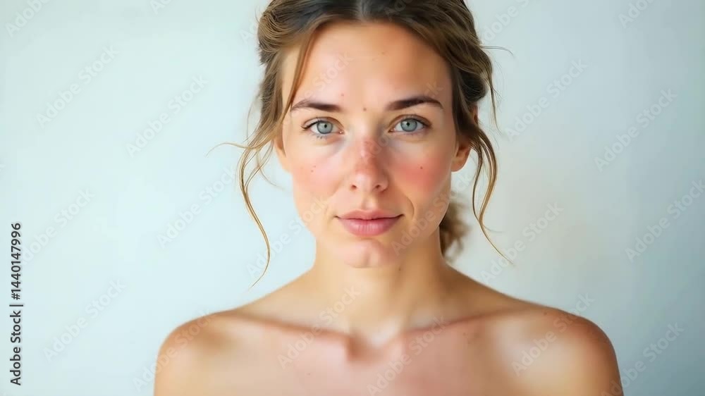 Fresh natural clear and clean skin on a blonde woman on a plain white background