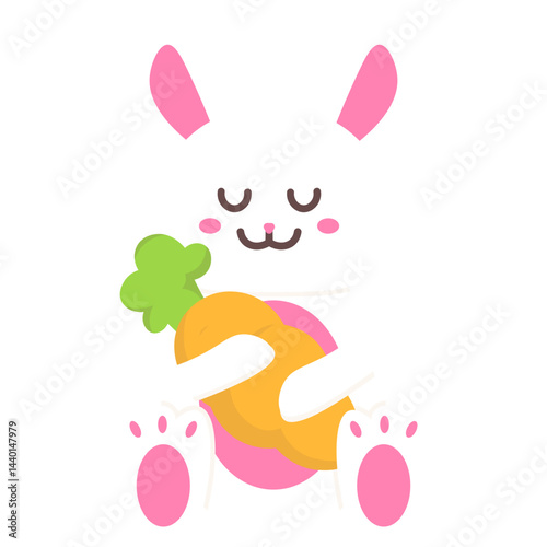 Easter Bunny Hugging Carrot Illustration