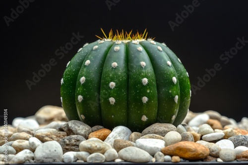 Obraz na płótnie Astrophytum asterias nudum cactus growing on white pebbles w salonie