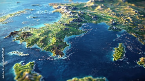 Detailed Aegean Sea and Balkan Peninsula landscape
