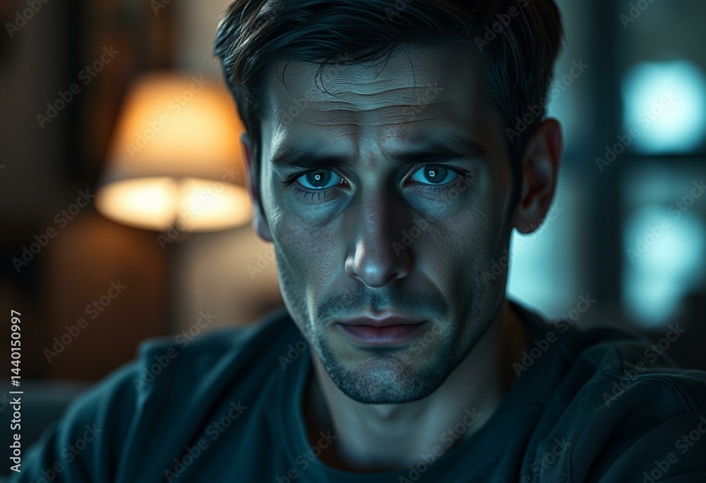 Tired-looking male with dark circles around his eyes Tired-looking male with dark circles around his eyes