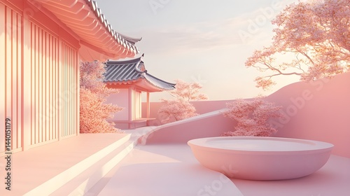 Minimal Hanok Roof Curves – Korean Traditional 3D Art