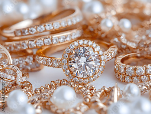 Close-up of luxurious diamond and gold jewelry