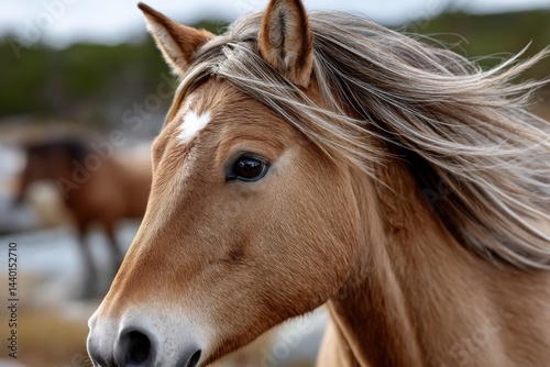 A stunning portrait of a horse displaying its elegant features and shiny coat, immersed in a natural environment, showcasing the beauty and strength of this magnificent creature.